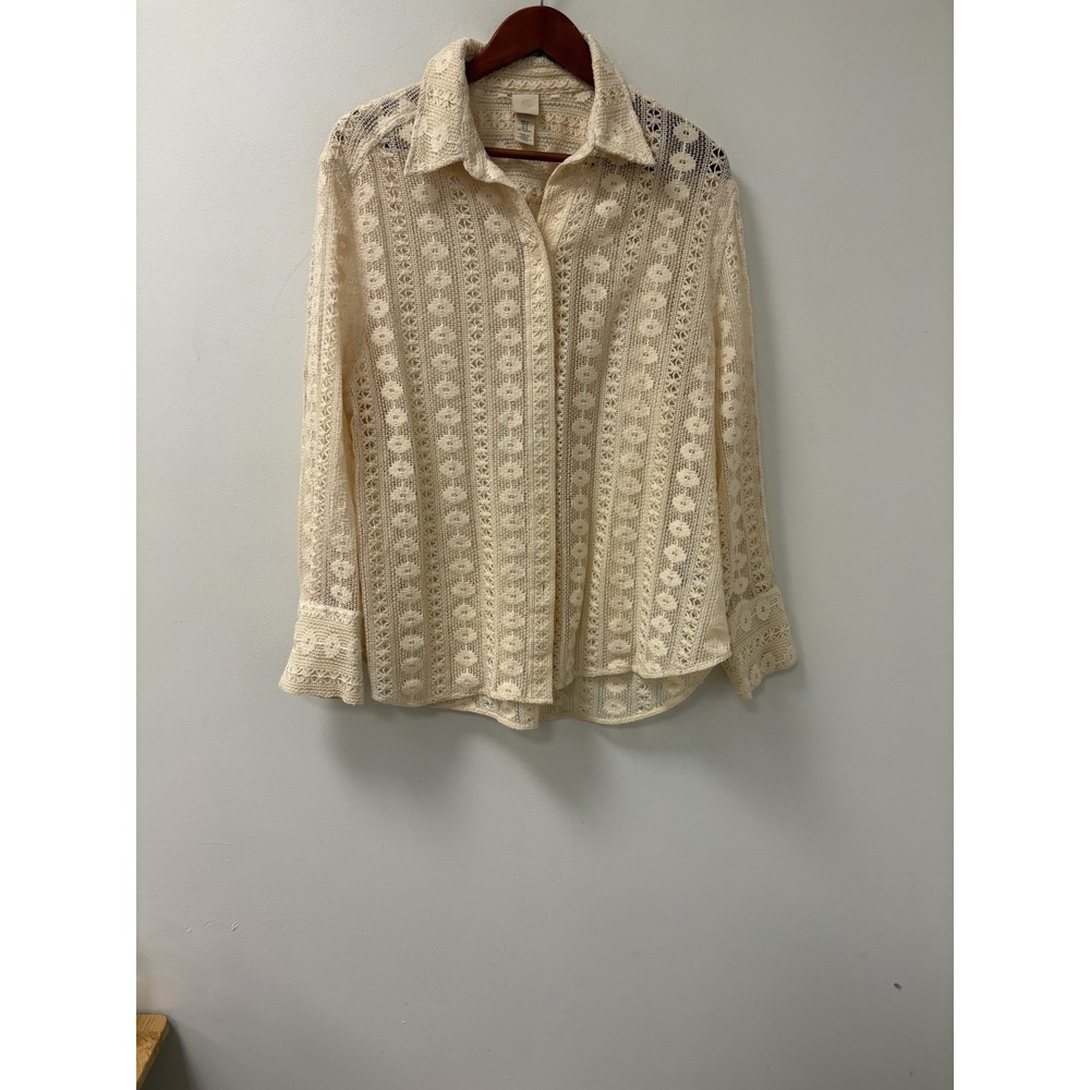 H&M Lace Button Up  Button Up Oversized Sheer Sleeve Casual Shirt Top Sz M